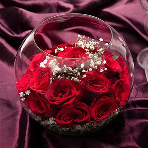 Send 15 Red Roses In A Round Glass Vase Online Gal22 108930 Talove