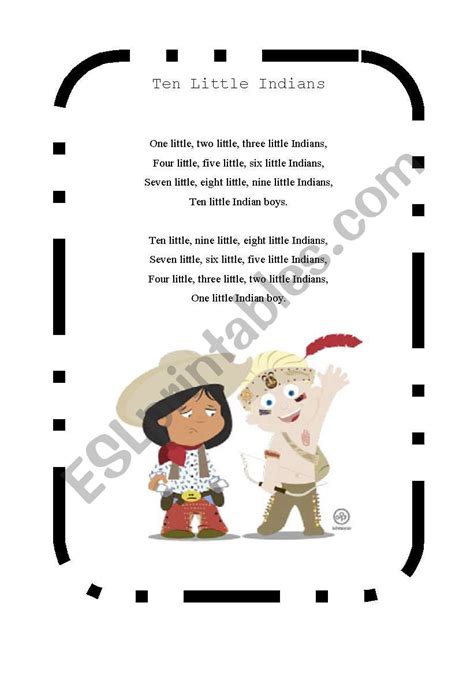 Ten little indians song - ESL worksheet by asgomb