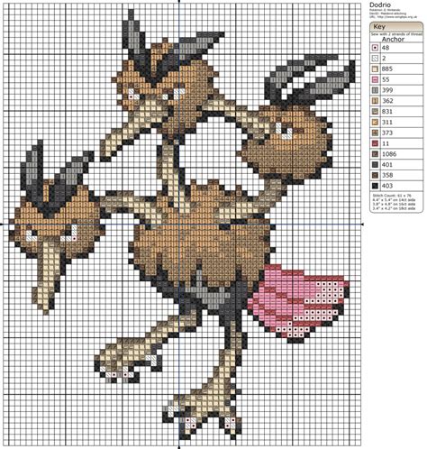 Pok Mon Dodrio Kraalpatronen Borduurpatronen Kruissteek