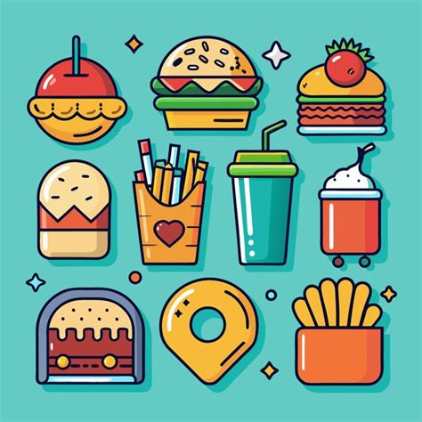 Premium Vector Cartoon Fast Food Icons Set