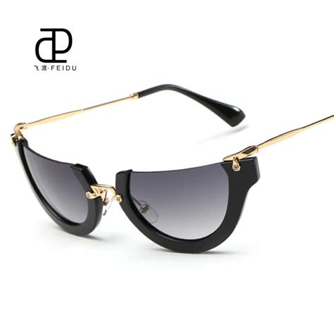 Feidu Newest Semi Rimless Sunglasses Women Brand Designer Half Frame Womens Cat Eye Sun Glasses