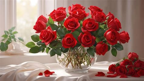 Ein wunderschön angeordneter Bouquet aus roten Rosen, zart und lebendig ...