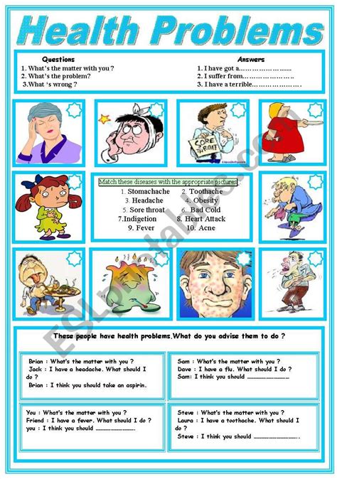 Health Problems And Healthtips Esl Worksheet By Sruggy