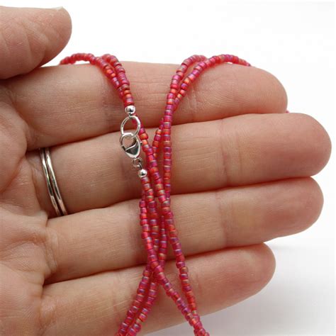 Pink Seed Bead Necklace Dainty Matte Pink Bead Necklace Seed Etsy