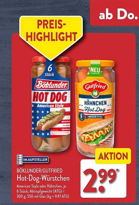 Böklunder Oder Gutfried Hot dog würstchen Angebot bei ALDI Nord