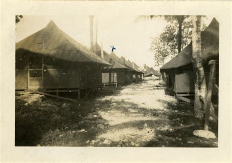 Canvas-roofed barracks at American military camp, Guam, 2 September