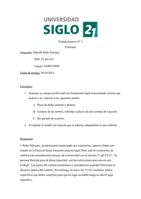 Trabajo Practico N Contrato Trabajo Practico N Contratos