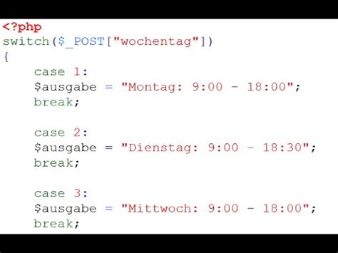 PHP Programmierung Beispiel Öffnungszeiten YouTube