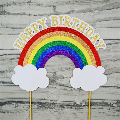 Rainbow Happy Birthday Glitter Cake Topper Rainbow Baby Smash Cake