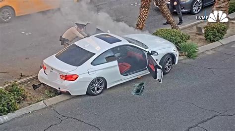 Tourist Officer Pull Driver From Burning Car In Harrowing Caught On Camera Rescue On Vegas