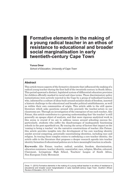 (PDF) Formative elements in the making of a young radical teacher in an
