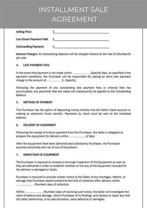 installment sale agreement etsy