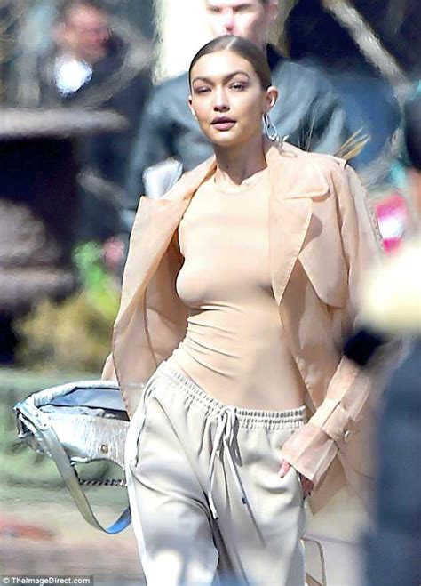 Gigi Hadid Braless Under Nude Top For NYC Photoshoot Daily Mail Online