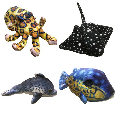 Aquatic Plushies 5" Stuffed Ocean Animals, Assortment of x4 Types ...