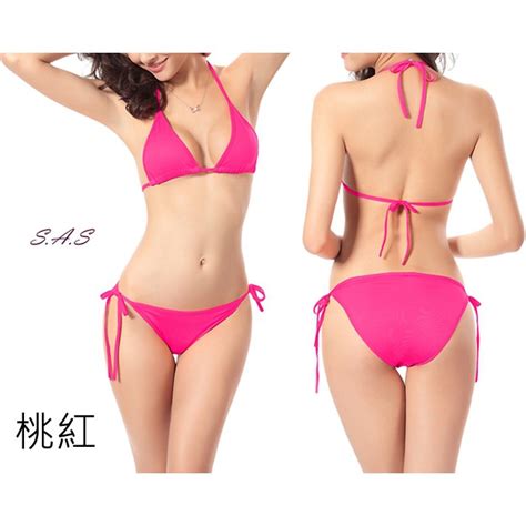 SAS綁帶比基尼 比基尼泳衣 bikini 純色比基尼 三點式比基尼 綁帶泳衣 泳衣 性感泳衣 W 蝦皮購物