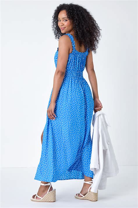 Blue Petite Spot Print Midi Dress Roman Uk
