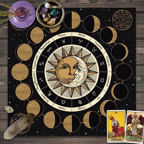 Pc Moon Phase Card Tablecloth Wheel Of The Zodiac Astrology Chart