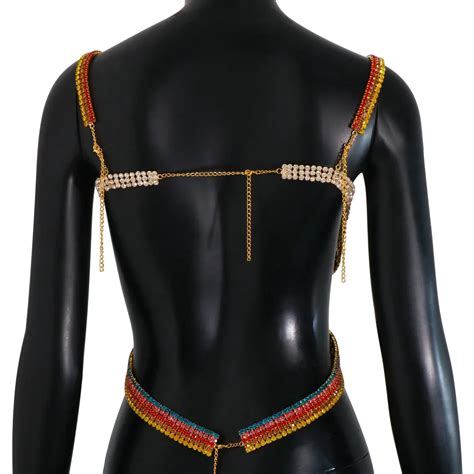 Multicolor Rhinestone Chest Chain Jewelry Body Chains Harness Bikini Women Rainbow Bow Crystal