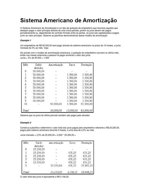 Sistema Americano De Amortização - Sistema Americano de Amortização Explicado | PDF | Juros | Empréstimos