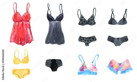 Vector Set Of Underwear And Lingerie For Woman Hand Drawn Watercolor Illustration Isolated On