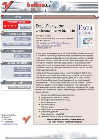 Excel Praktyczne Zastosowania W Biznesie PDF