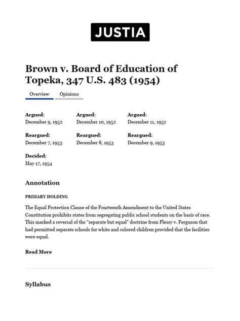 Brown V Board Of Education Of Topeka 347 Us 483 1954 Justia U