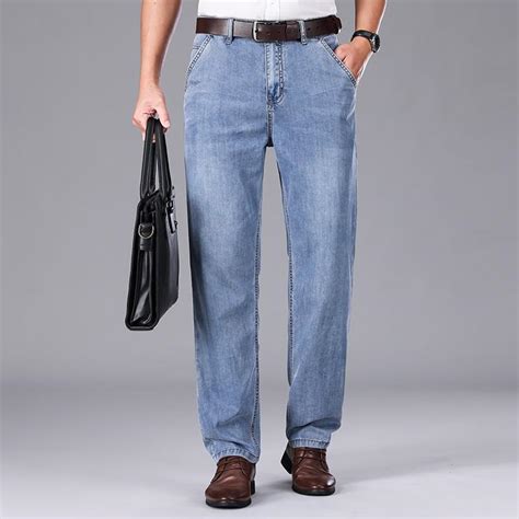 Купить Ультратонкие джинсы Tencel, мужские деловые брюки с высокой ...