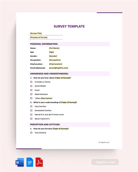 Free Survey Template Word Pdf Google Docs Highfile