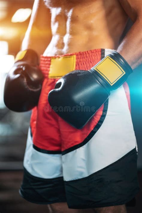 Close Up Of Muscular Sport Boxer Man With Naked Torso Abs In Gym Stock Image Image Of Boxer