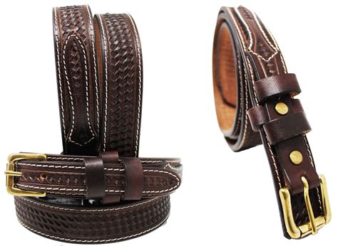 Affilare Mens Western Basket Weave Tooled Leather Ranger Belt