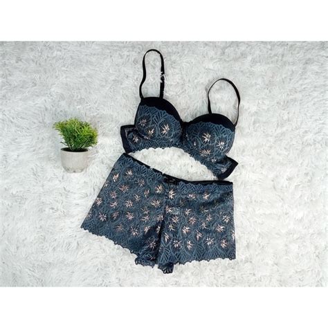 Lingerie conjunto calcinha e sutiã toda na renda bojo forro Shopee Brasil