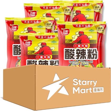 Baijia Hot Sour Instant Sweet Potato Vermicelli Noodle 105g Pack of 5 HALAL 白家酸辣粉 Amazon