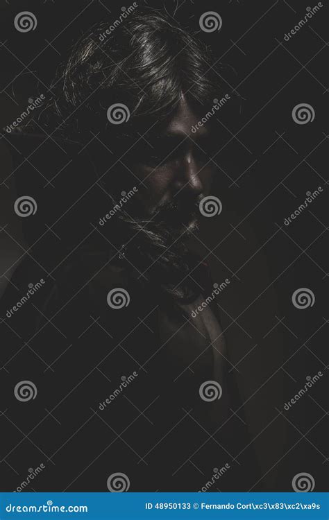 Vampire With Red Coat And Long Hair Nude Stock Image Image Of Expression Goth