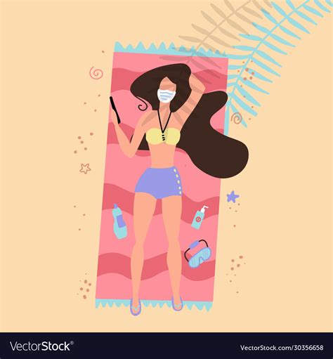 Girl On Beach With A Bikini Summer Time Royalty Free Vector