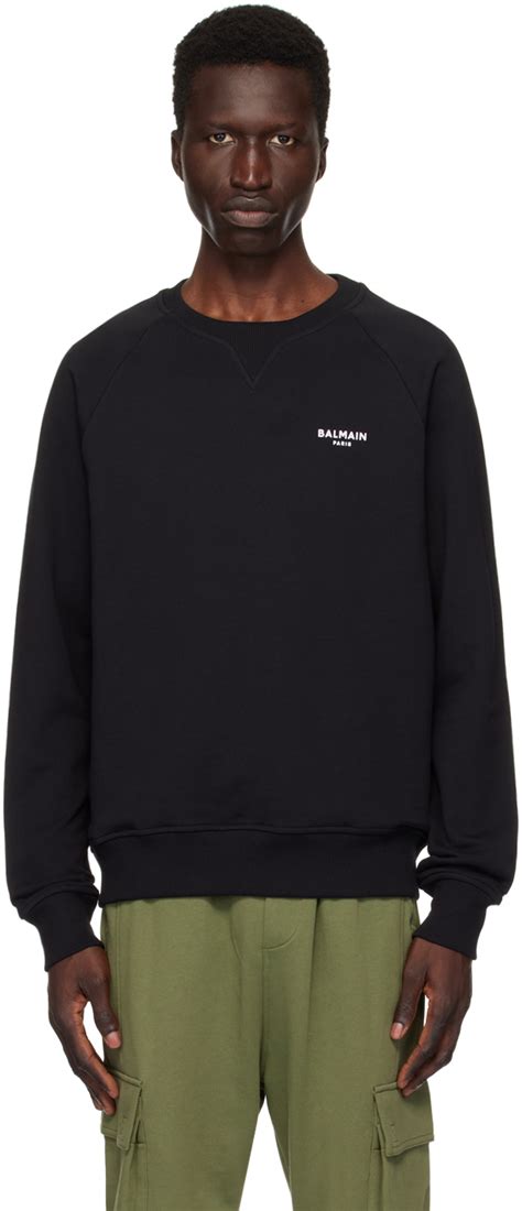 Balmain Black Balmain Paris Flocked Sweatshirt Ssense