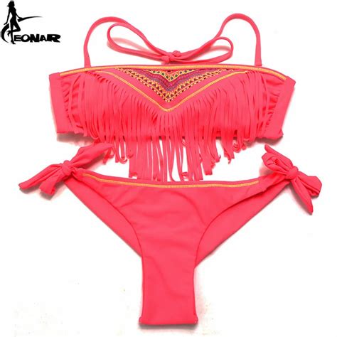 Swimwear Women 2016 Tassel Swinsuits Retro Brazilian Bikini Classic Cut Bottom Bathing Suit