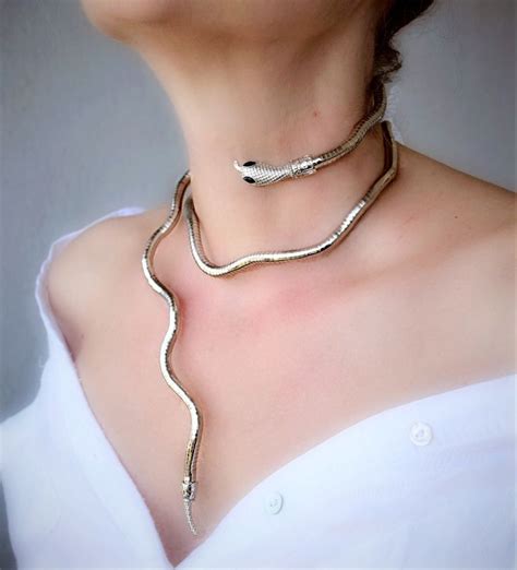 Long Gold Silver Snake Choker Necklace FLEXIBLE Serpent Necklace