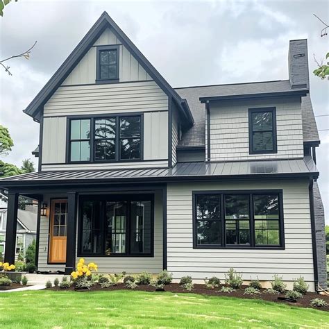 grayhousewithblacktrim  black trim exterior house brick