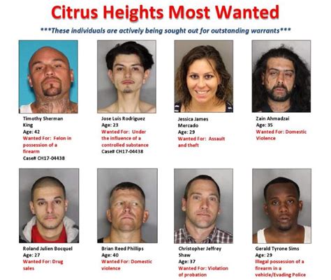 Citrus Heights Most Wanted Police Release List Of Top Local Suspects