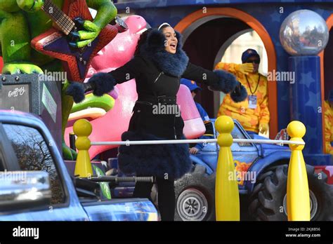 New York Usa 24th Nov 2022 Singer Jordan Sparks Rides Atop A Float