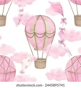 Watercolor Baby Seamless Pattern Hot Air Stock Illustration