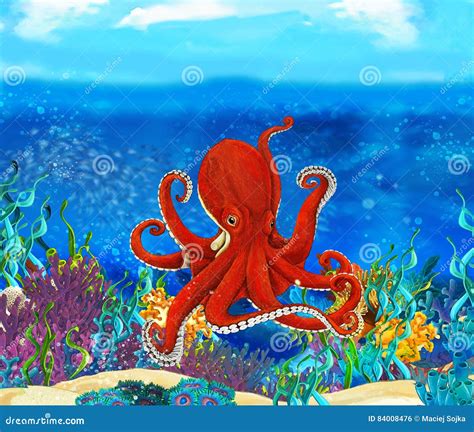 Cartoon Octopus Close Up Underwater Stock Illustration Illustration