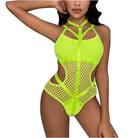 Odeerbi One Piece Lingerie For Women 2025 Sexy Hanging Neck Mesh Splicing Underwear Jumpsuit