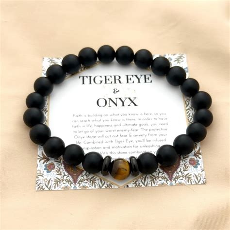 Men S Onyx Tiger Eye Beaded Bracelet Etsy