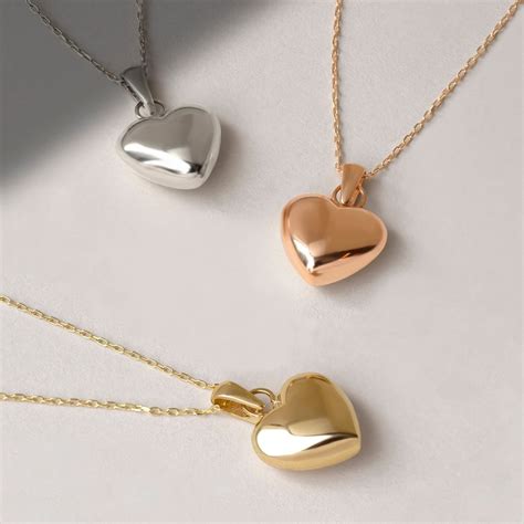 Puffed Heart Necklace In 14k Solid Gold For Women Real Gold Etsy