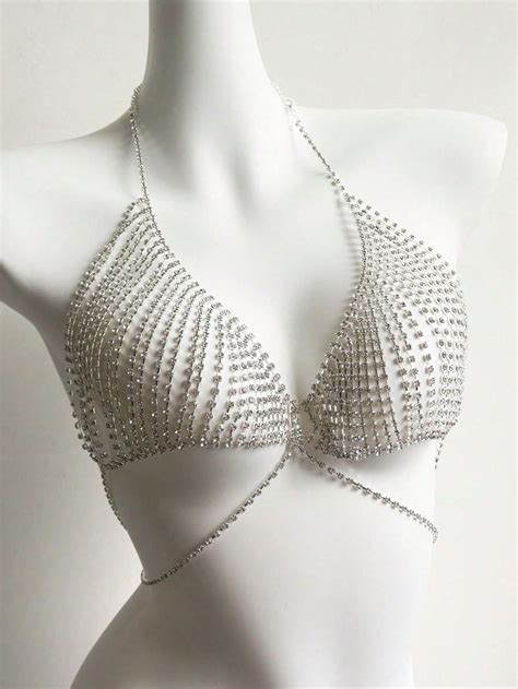 One Piece Women S Rhinestone Body Chain Sexy Gothic Punk Nightclub Bikini Breast Chain Shein Uk
