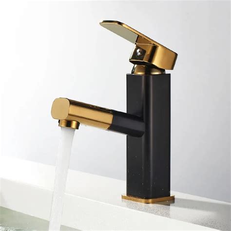 Nice Black Gold Color Brass Pull Out Bathroom Faucet Sink Basin Mixer Tap Cold Hot Water Taps
