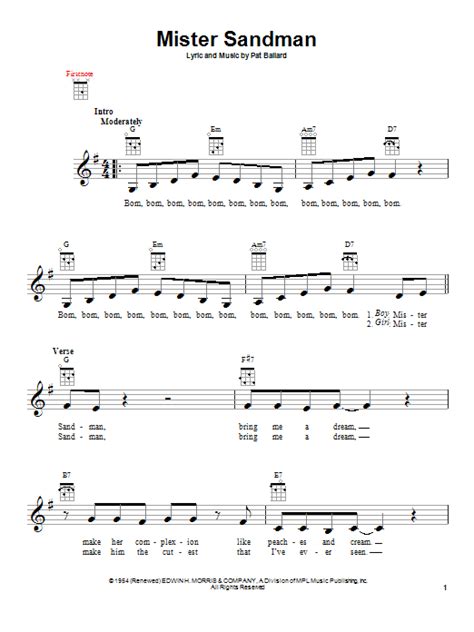 Mister Sandman By The Chordettes Sheet Music For Ukulele At Sheet Music Direct