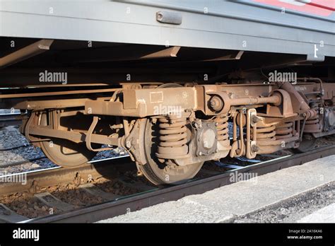 Locomotive On Railway Station Platform Iron Train Wheels Mechanism