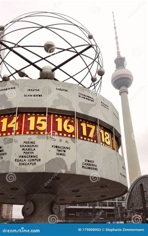 world time clock  berlin editorial stock photo image  attraction